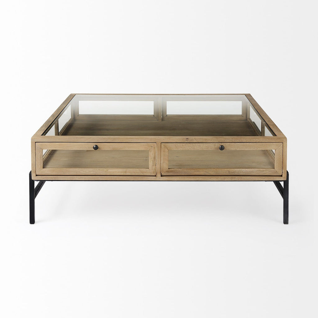 42" Clear And Black Glass And Metal Square Coffee Table