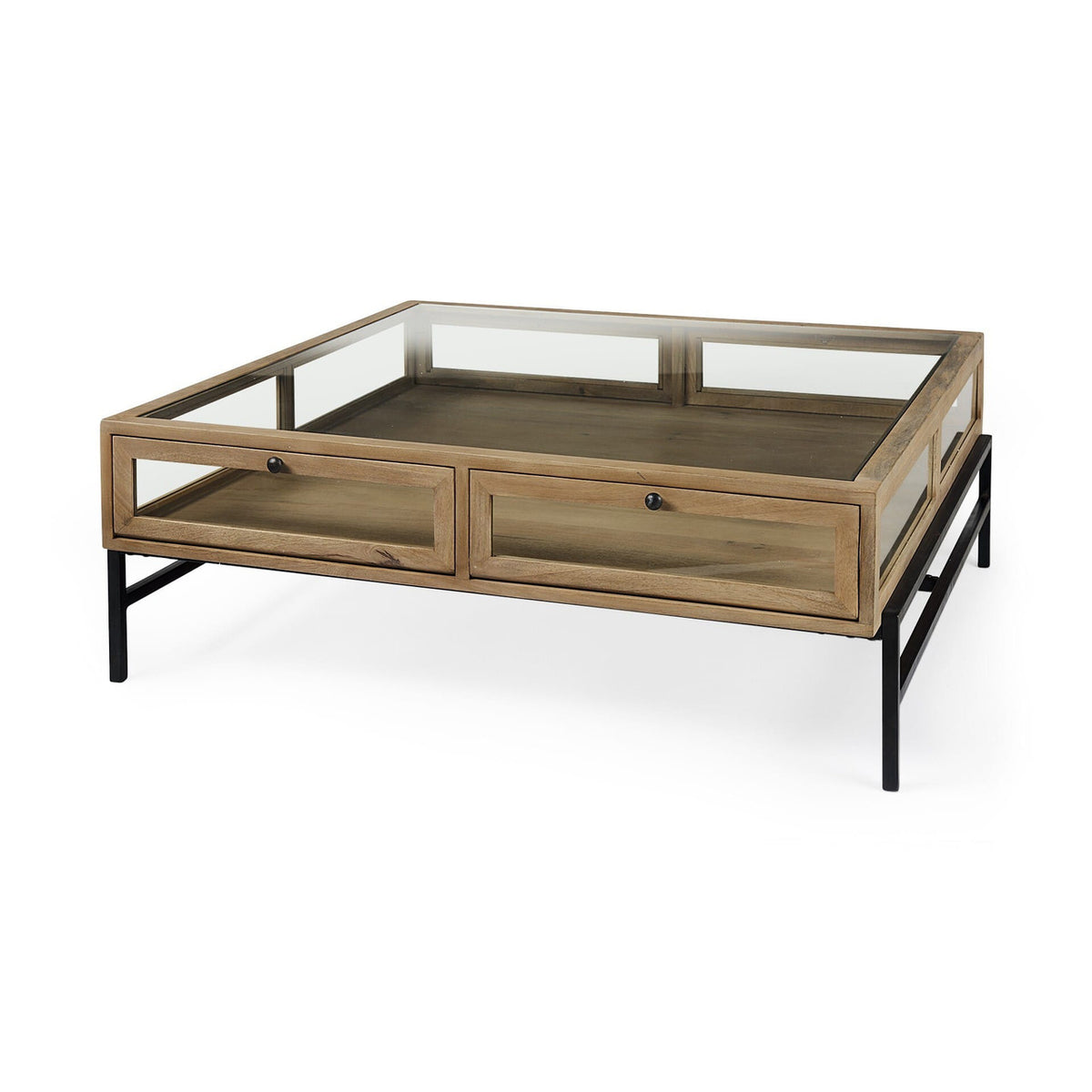 42" Clear And Black Glass And Metal Square Coffee Table