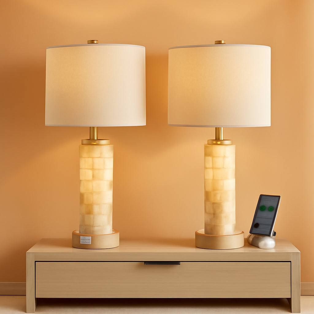 27Inch Alabaster Wood Table Lamps Setof2 Nightlight