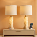 27Inch Alabaster Wood Table Lamps Setof2 Nightlight