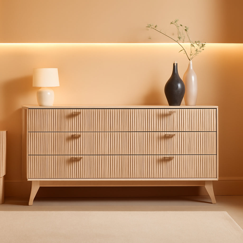 63 Inch Fluted White Contemporary Wooden Bedroom Dresser