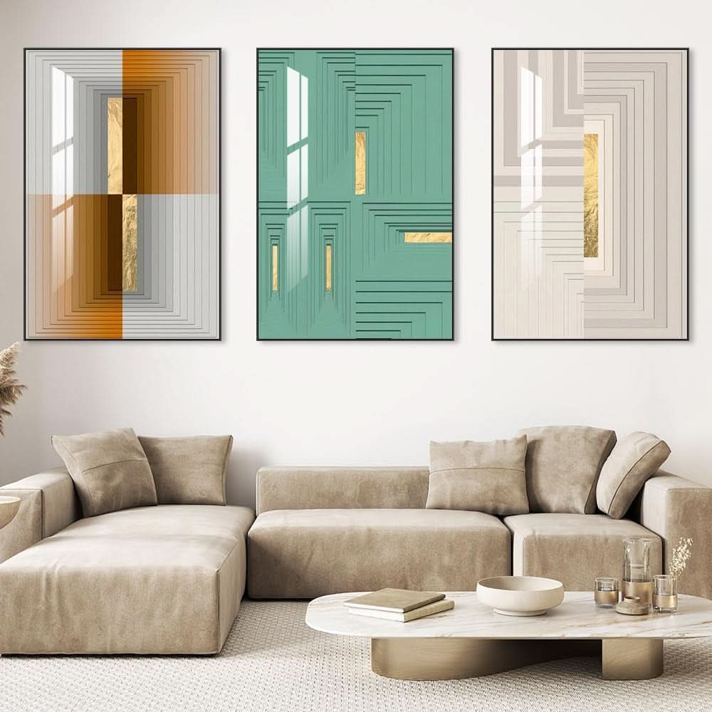 Three Piece Canvas Wall Art Set Black Frames Modern Gallery