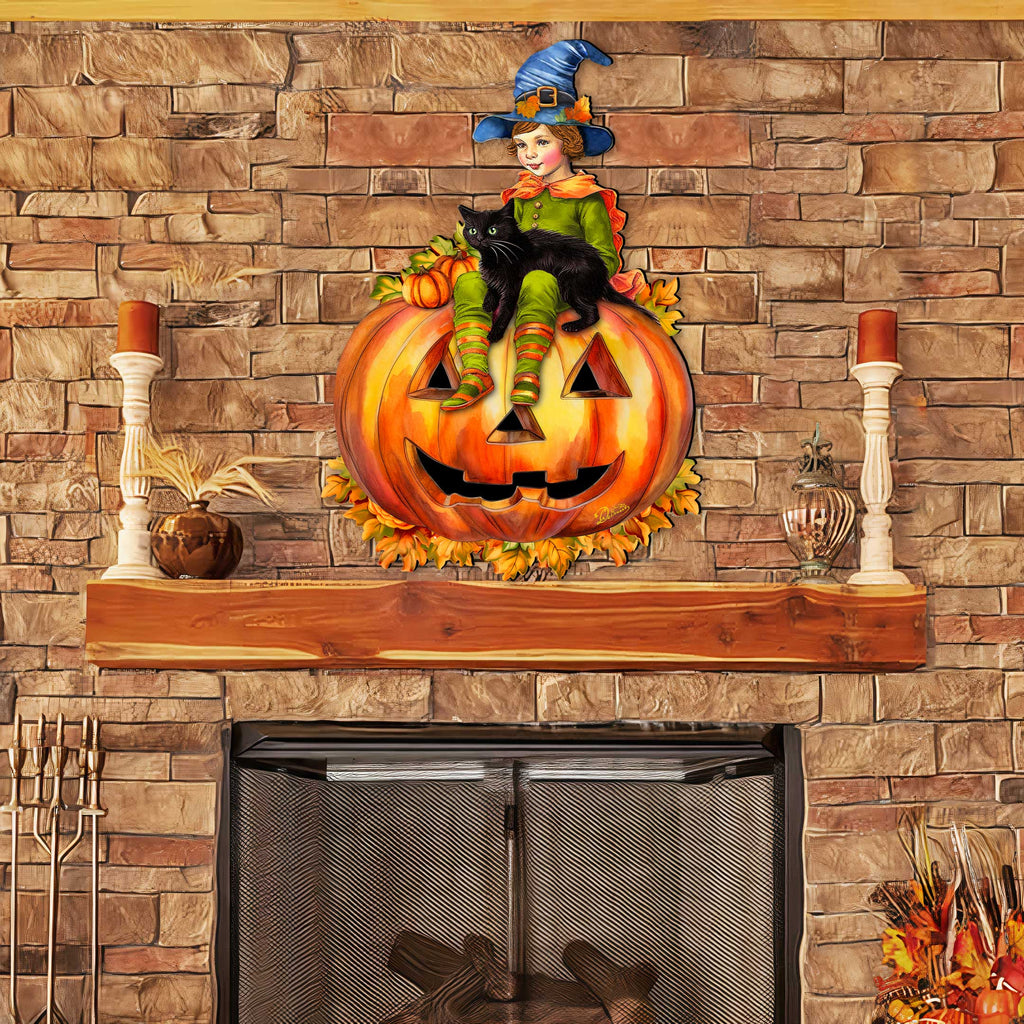 Boy on Pumpkin Holiday Door Decor by G. DeBrekht - Halloween Decor - 8652795H
