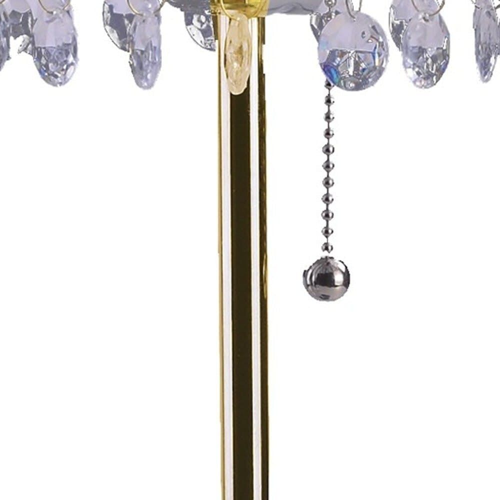 20" Gold Metal Bedside Table Lamp With Clear Drum Shade