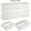 White 9 Drawer Dresser for Bedroom, 63" Wide Modern Fluted Chest of Drawers, Wooden Dresser with Gold Metal Handles, Mid Century Large Dresser TV Stand for Living Room Hallway