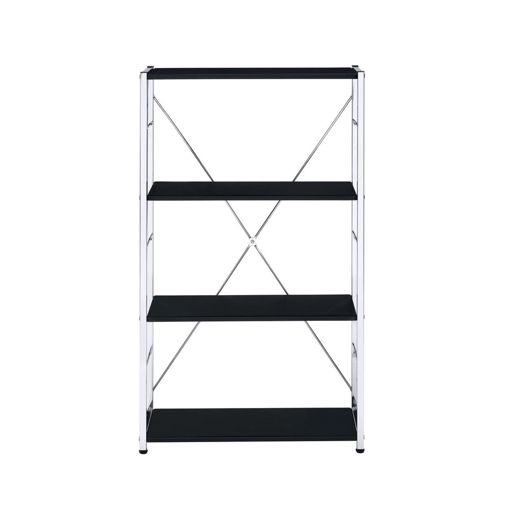 42" Black and Silver Metal Four Tier Etagere Bookcase