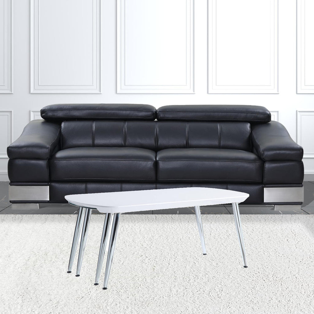 47" White Clear And Silver Wood And Glass Extendable Coffee Table