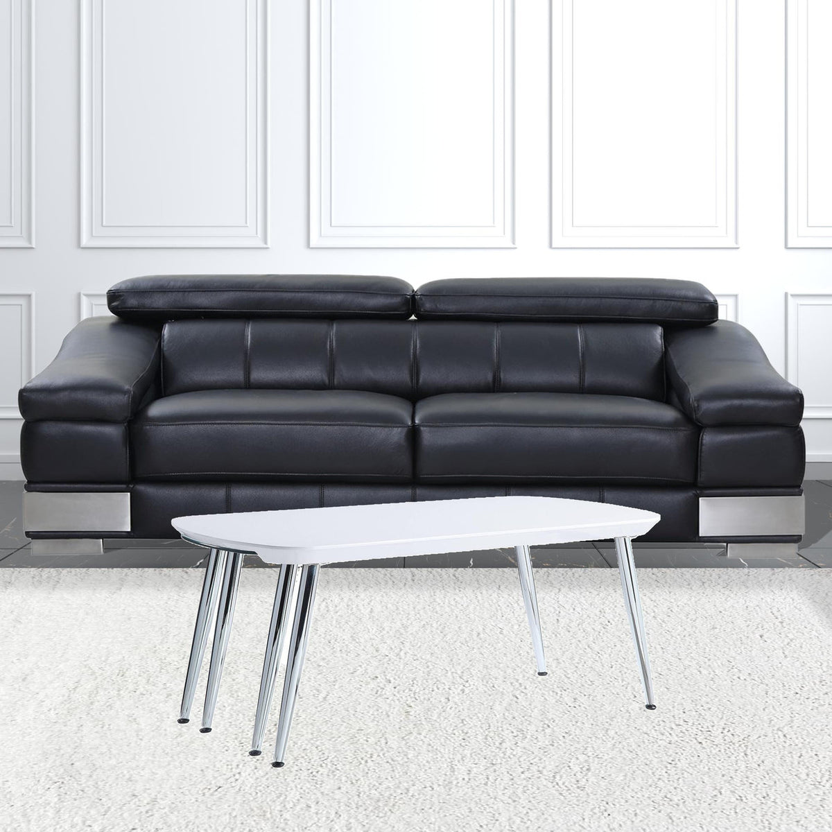 47" White Clear And Silver Wood And Glass Extendable Coffee Table