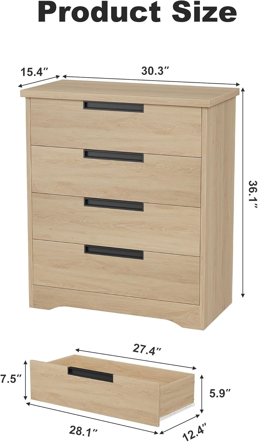 Natural Wooden Dresser With Embedded Drawer Handles