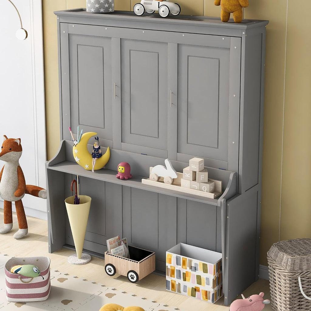 Gray Queen Murphy Bed With Premium Solid Wood Finish