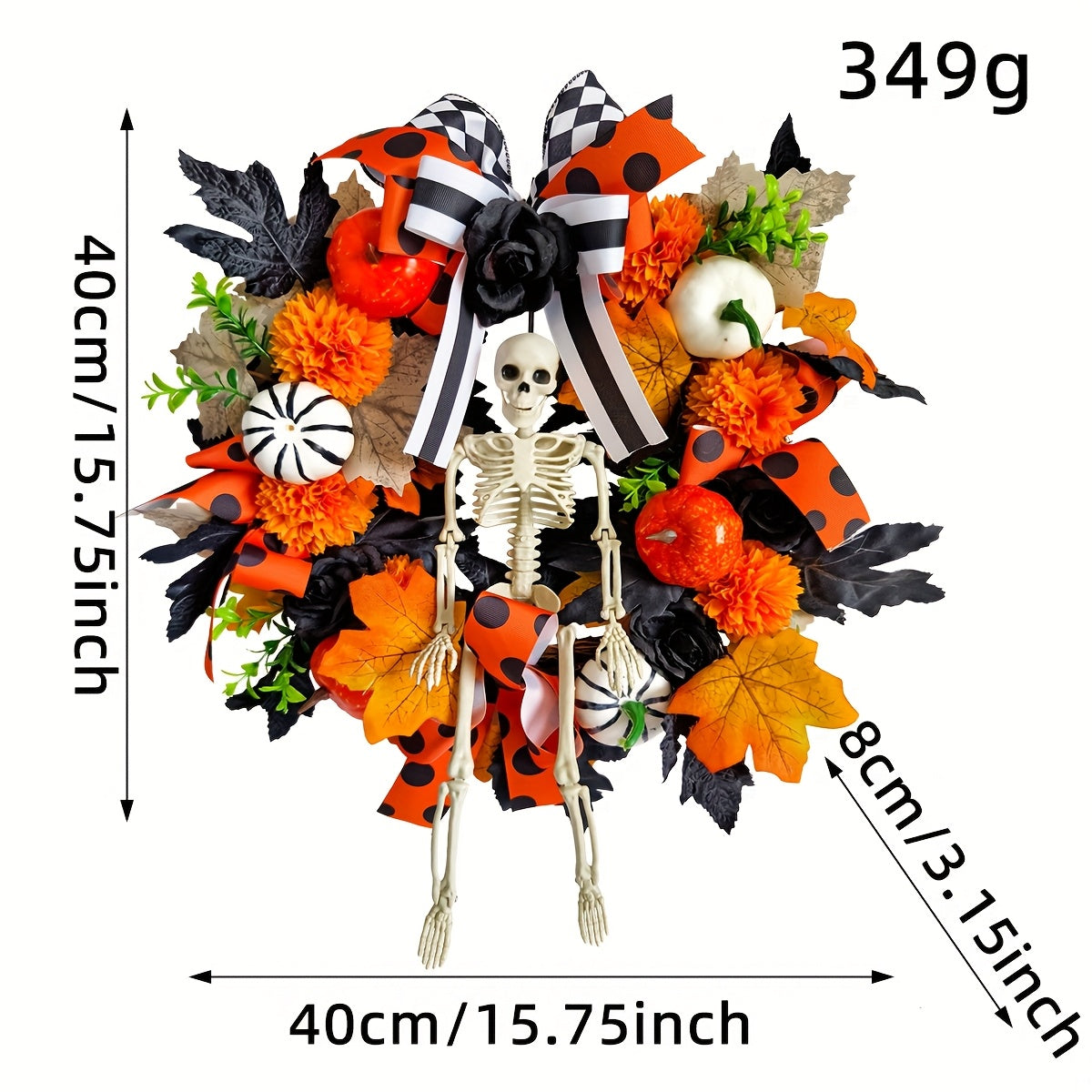 NNETM Gothic Horror Wreath Skeleton Pumpkin Halloween Decor