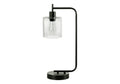 20" Black Metal Round Arched USB Table Lamp With Clear Drum Shade