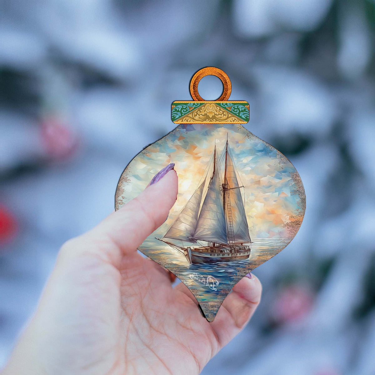Holiday Coastal Ornaments - Sailboat Symphony Wooden Ornaments by G.Debrekht Coastal Holiday Decor - 8688172