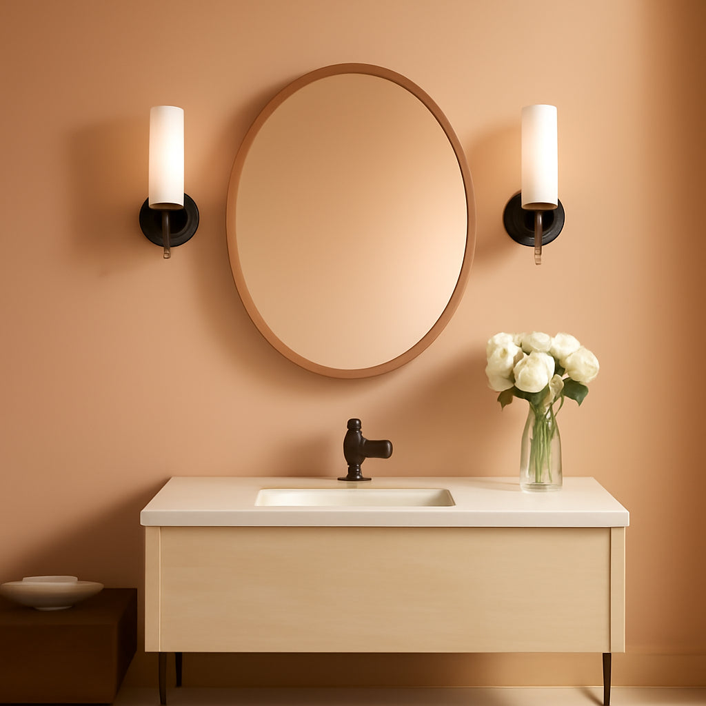 24Inch Natural Wooden Round Bathroom Wall Mirror