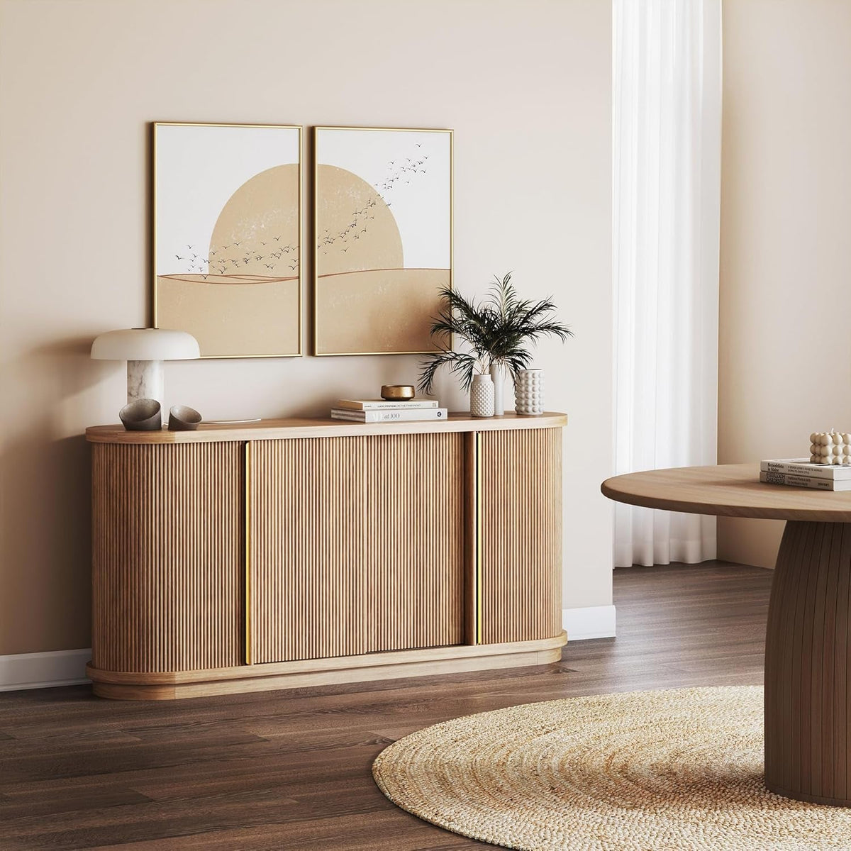 Contemporary 67 Inch Wooden Sideboard Cabinet Camel