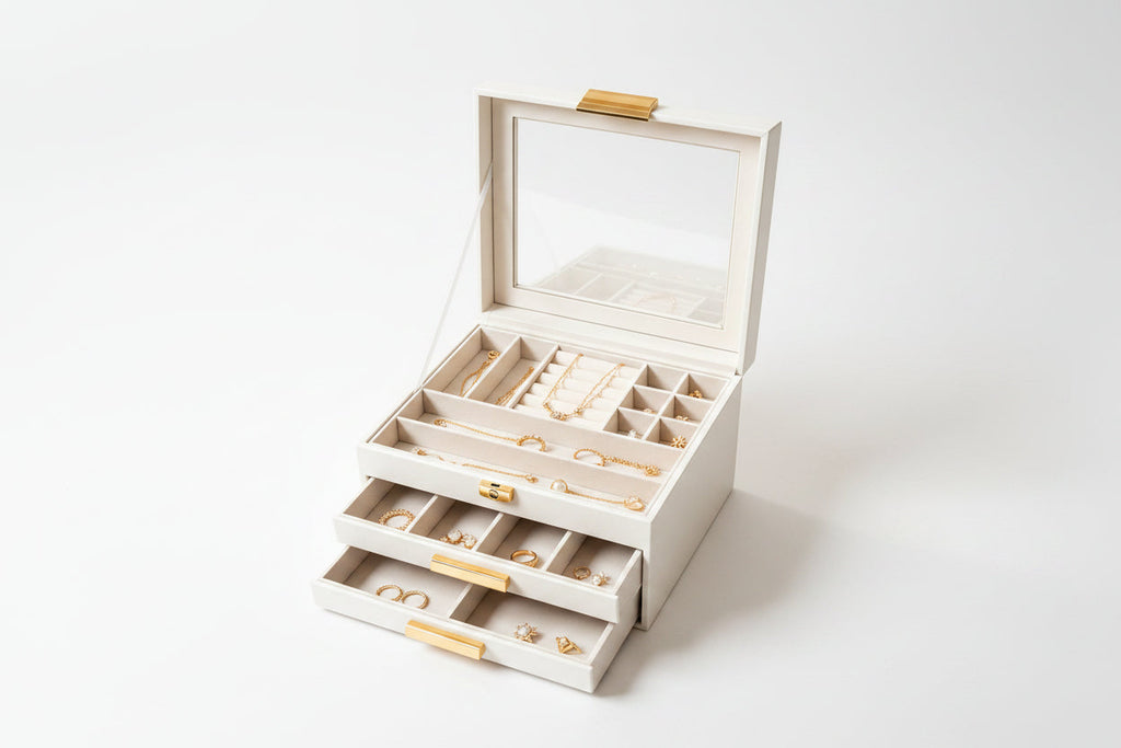 3-Tier Jewelry Storage Box with 2 Drawers – Large Capacity Jewelry Organizer