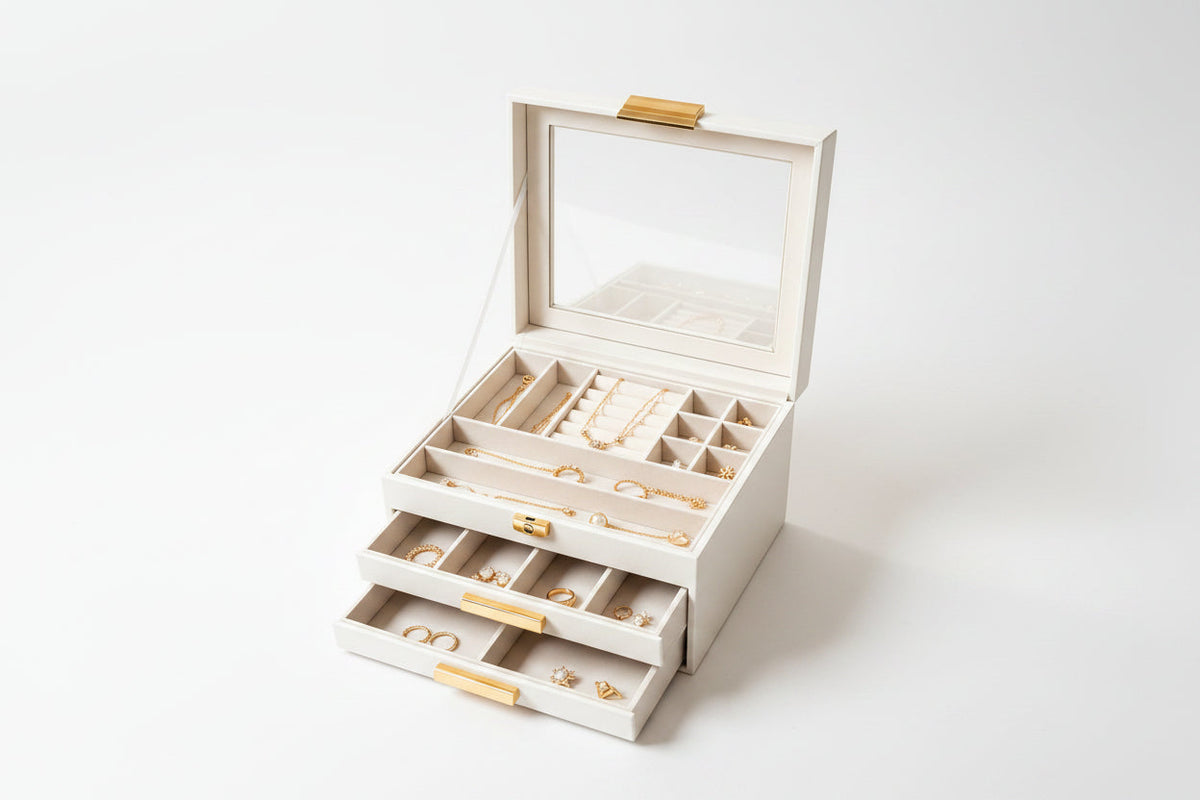 3-Tier Jewelry Storage Box with 2 Drawers – Large Capacity Jewelry Organizer