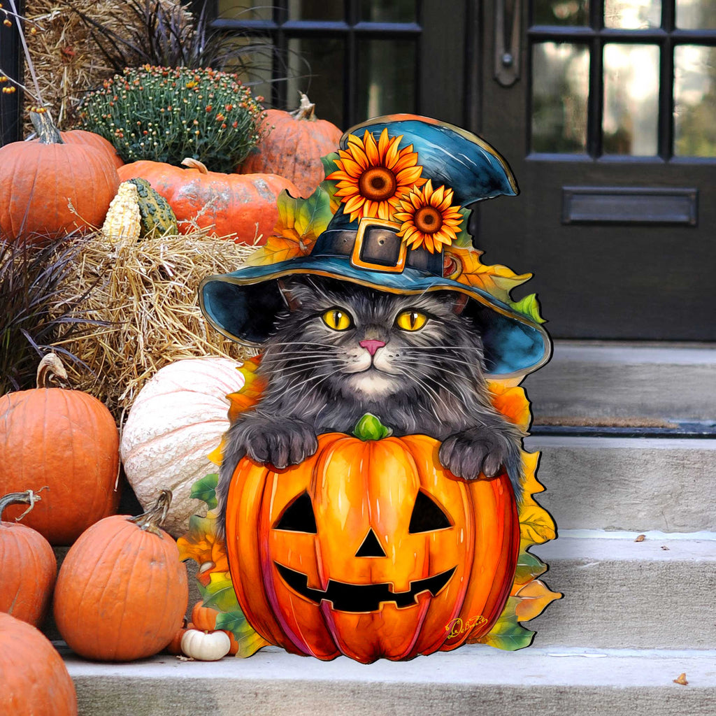 Black Cat Pumpkin Holiday Door Decor by G. DeBrekht - Halloween Decor - 8652794H