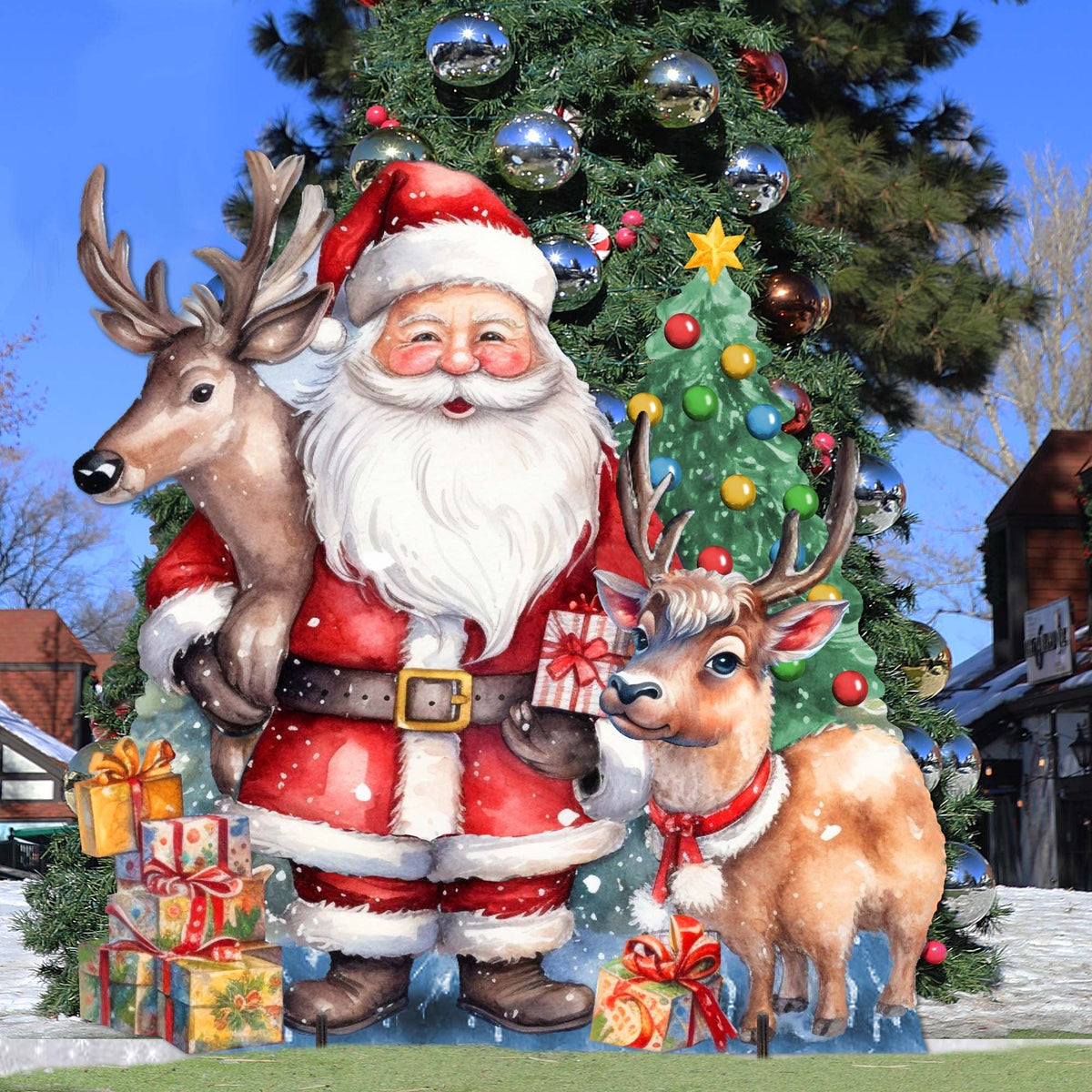 Santa with Reindeers Outdoor Decor by G. Debrekht - Christmas Santa Snowman Decor - 8611032F