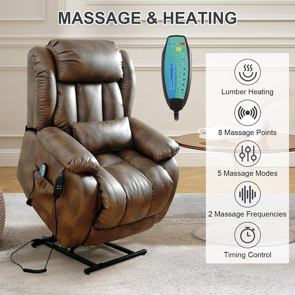 Oversized Genuine Leather Power Lift Recliner Chair