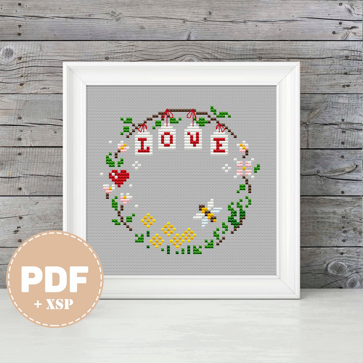 Wreath Love - PDF Cross Stitch Pattern