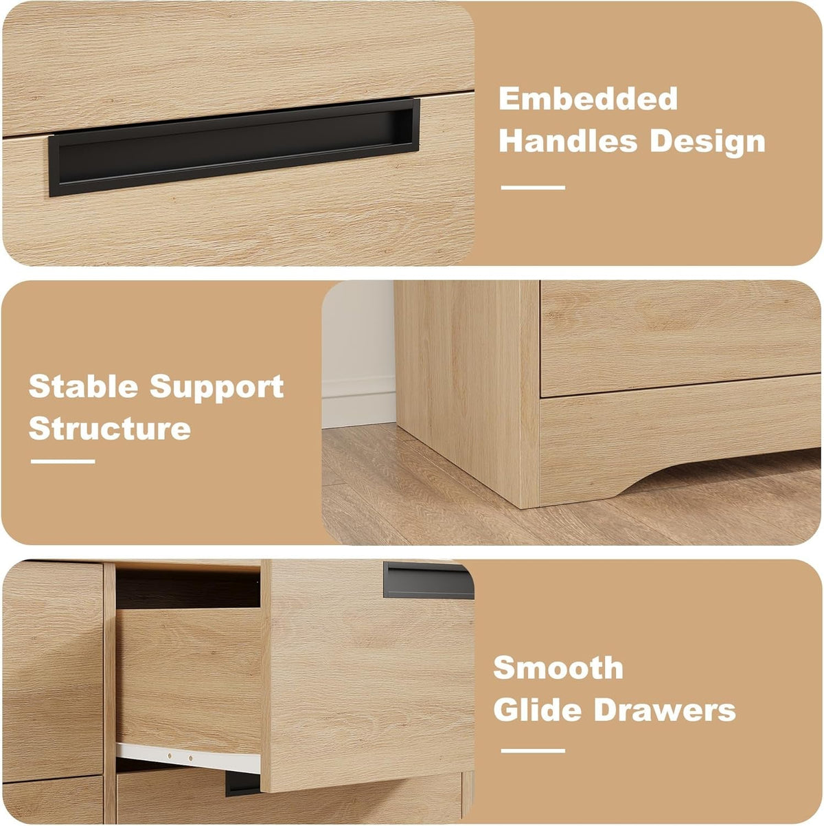Natural Wooden Dresser With Embedded Drawer Handles
