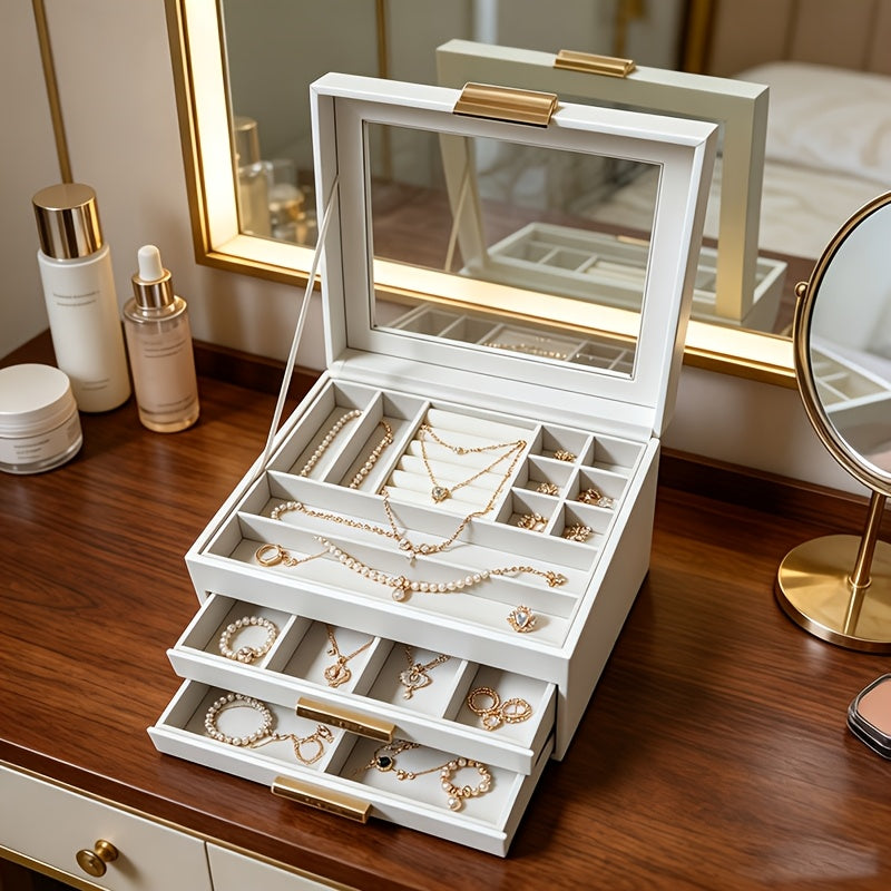 3-Tier Jewelry Storage Box with 2 Drawers – Large Capacity Jewelry Organizer