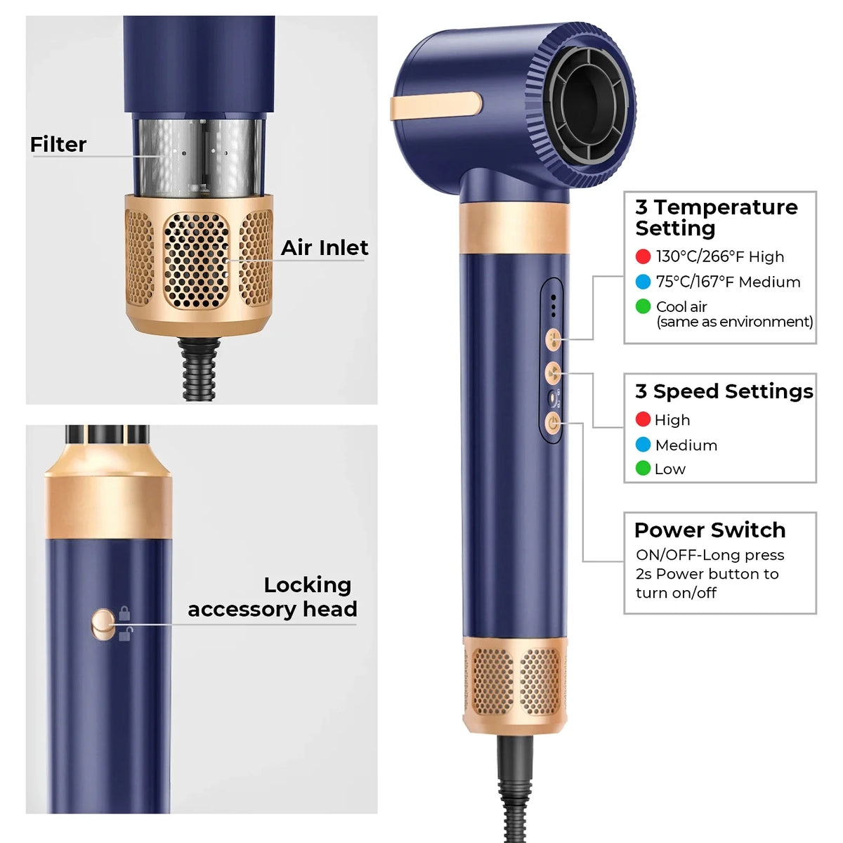 7 In 1 Hair Dryer Brush Brushless High Speed Hair Dryer