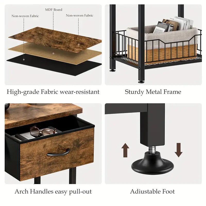 Versatile Bedside Table Organizer - Brown
