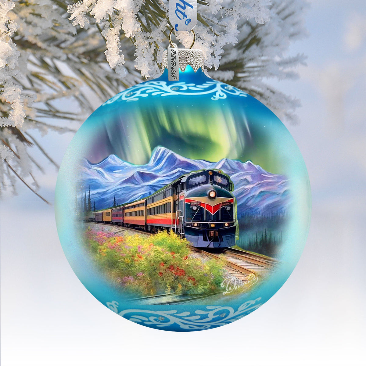 Northern Lights Railroad Glass Ornament – Handcrafted Mercury Glass Holiday Decor by G. DeBrekht – Wildlife Holiday Decor - 73389
