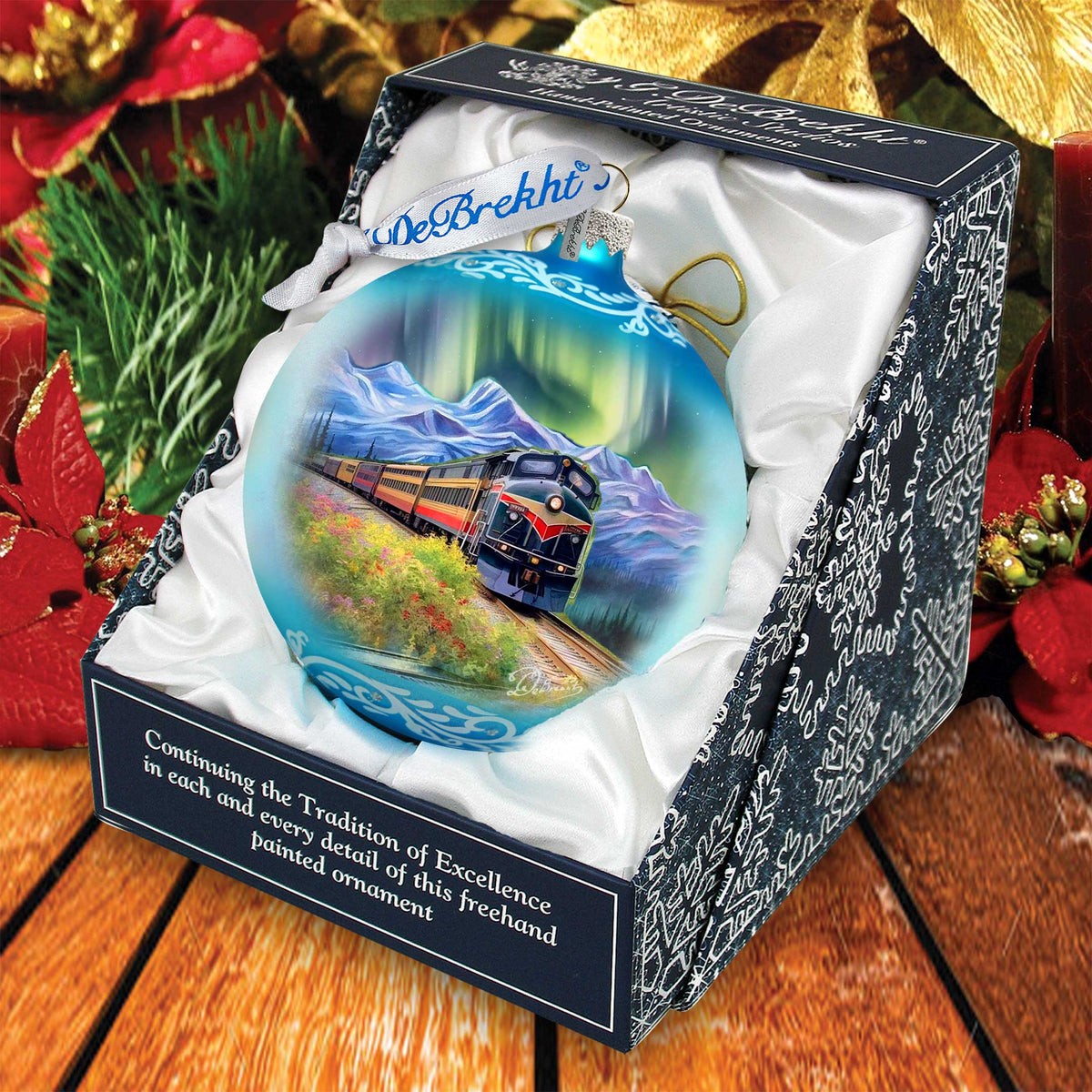Northern Lights Railroad Glass Ornament – Handcrafted Mercury Glass Holiday Decor by G. DeBrekht – Wildlife Holiday Decor - 73389