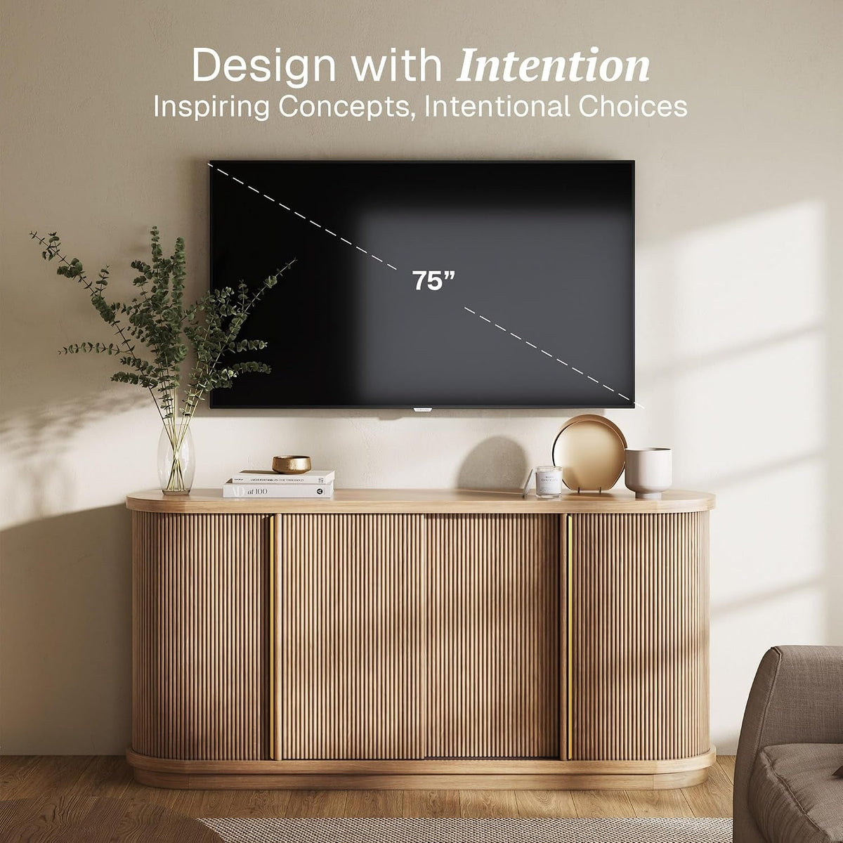 Contemporary 67 Inch Wooden Sideboard Cabinet Camel