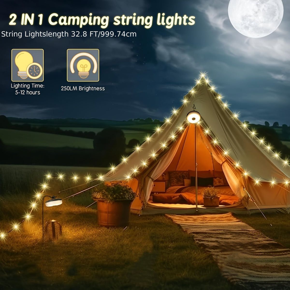 Rechargeable Camping String Lights with 5 Modes