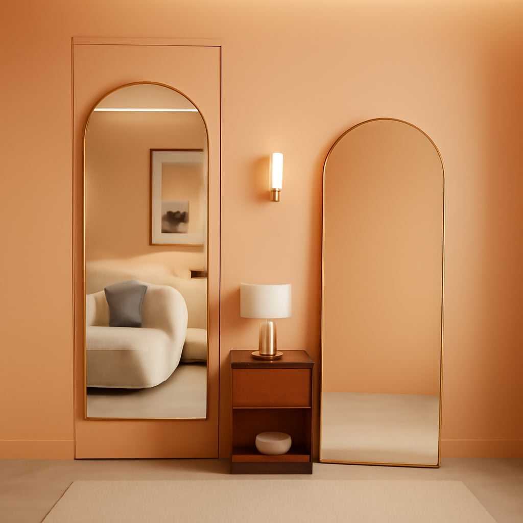 58x20 Arched Full Length Mirror Gold Metal Frame For Door Or Wall