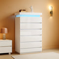 White 6 Drawer High Gloss Dresser Featuring Integrated Led Lights