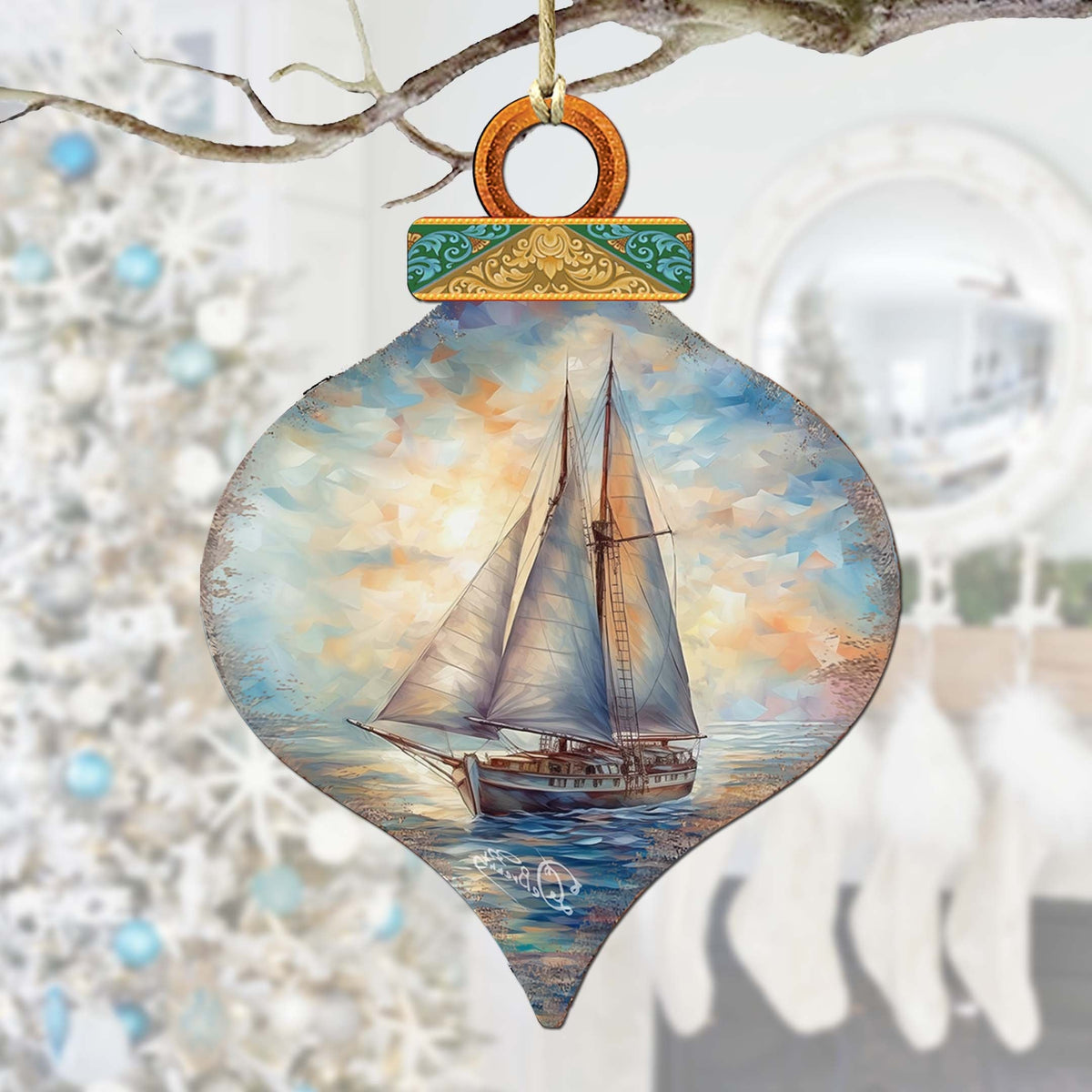 Holiday Coastal Ornaments - Sailboat Symphony Wooden Ornaments by G.Debrekht Coastal Holiday Decor - 8688172