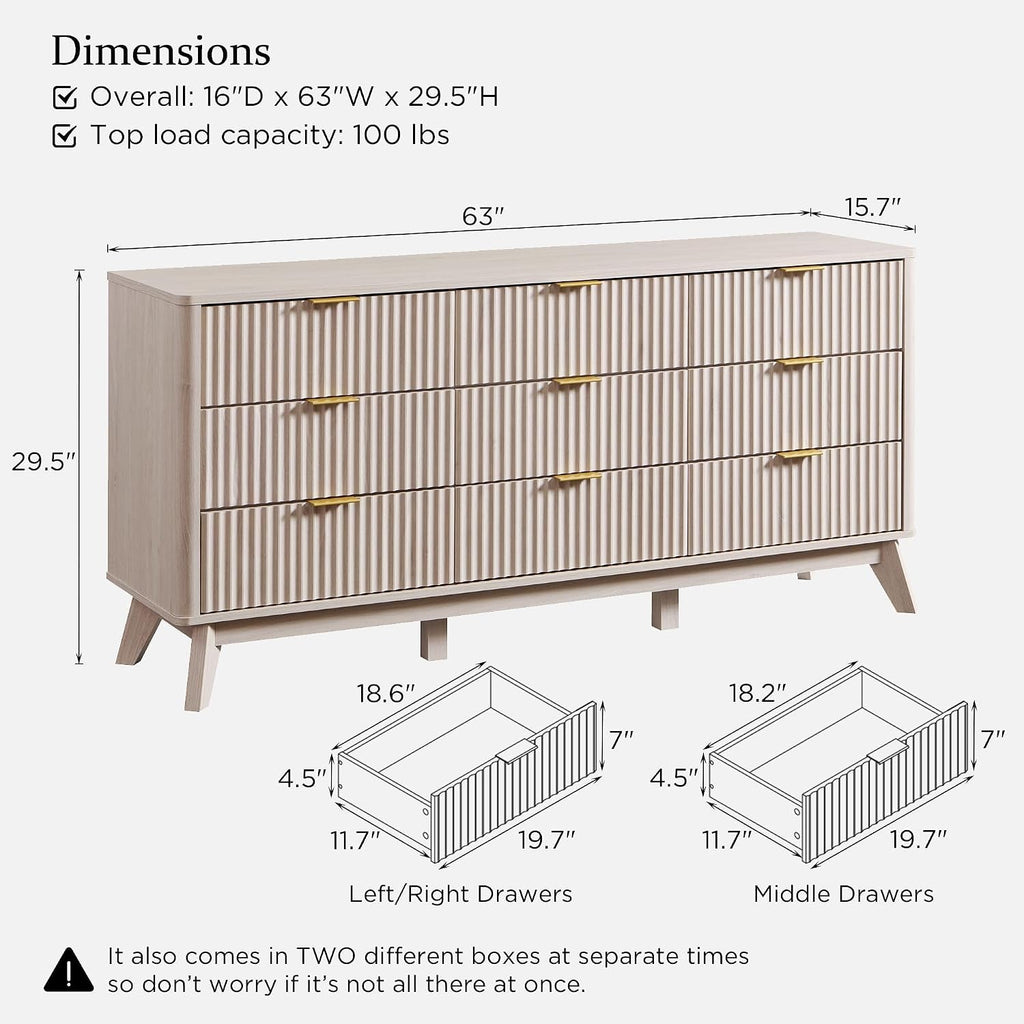 63 Inch Fluted White Contemporary Wooden Bedroom Dresser