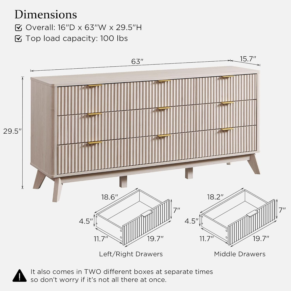 63 Inch Fluted White Contemporary Wooden Bedroom Dresser