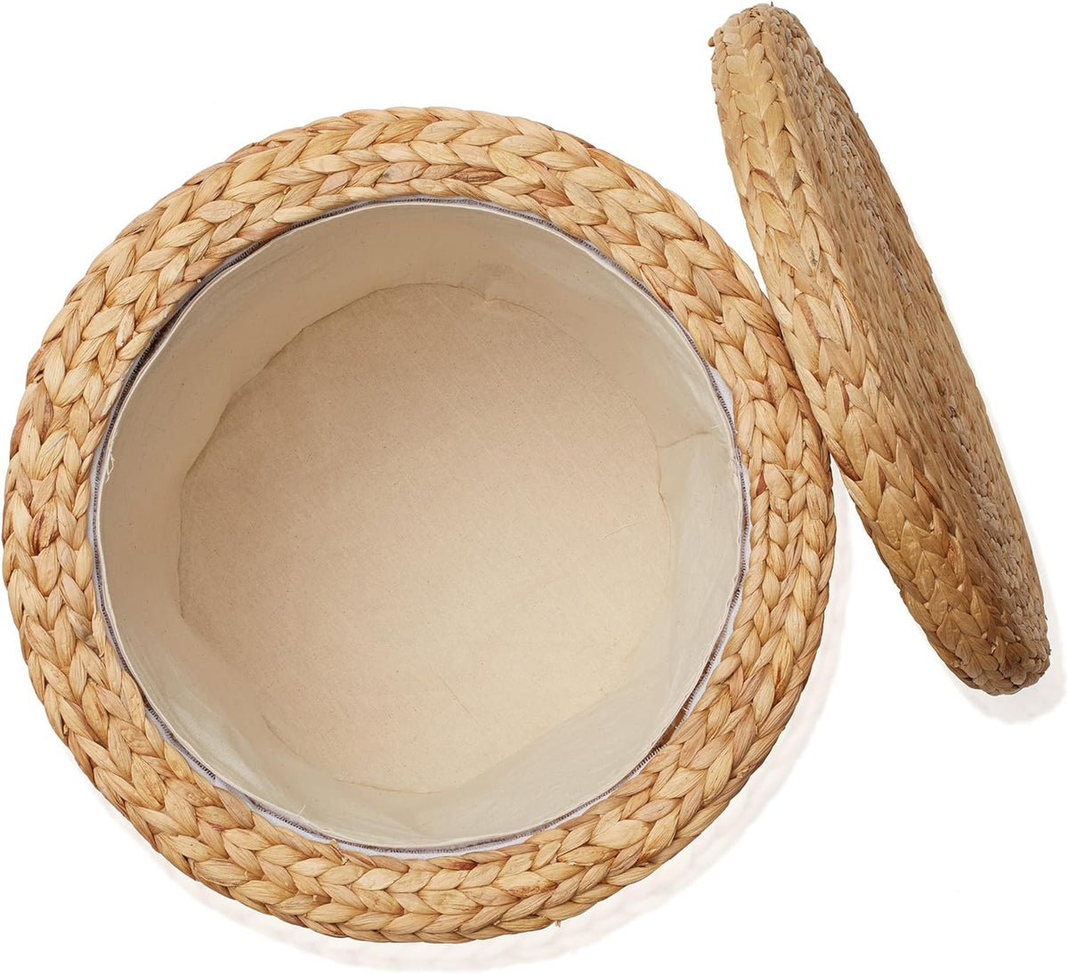 DEILSY 17" Round Storage Ottoman with Lid - Natural, Handwoven Water Hyacinth Footstool for Living Room, Bedroom, Bathroom, Home Office