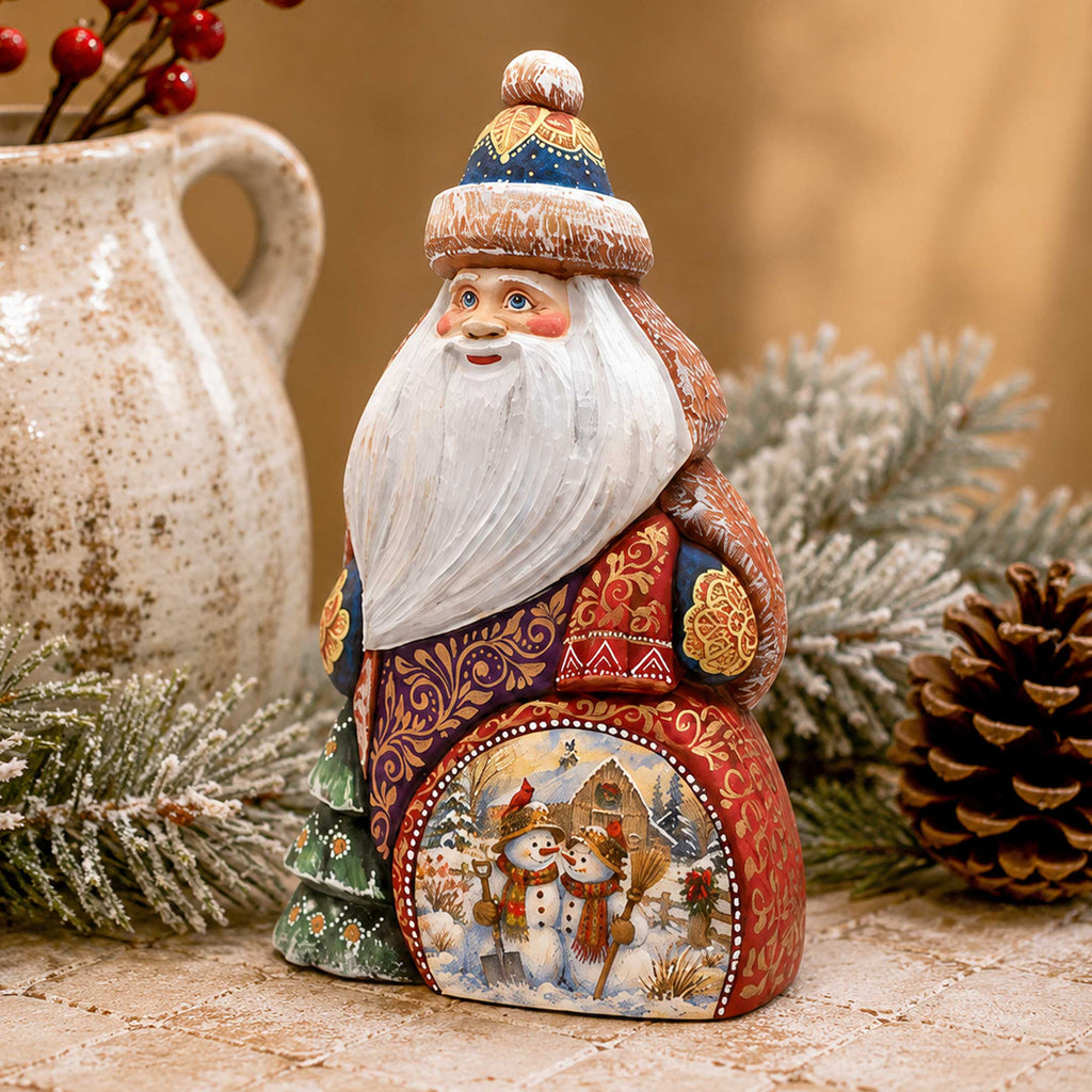 Snowman Christmas Santa Hand-Carved Wooden Figurine-  Hand-Painted WOODCARVED Masterpiece Figurine by G. DeBrekht - Christmas Decor - 8203027