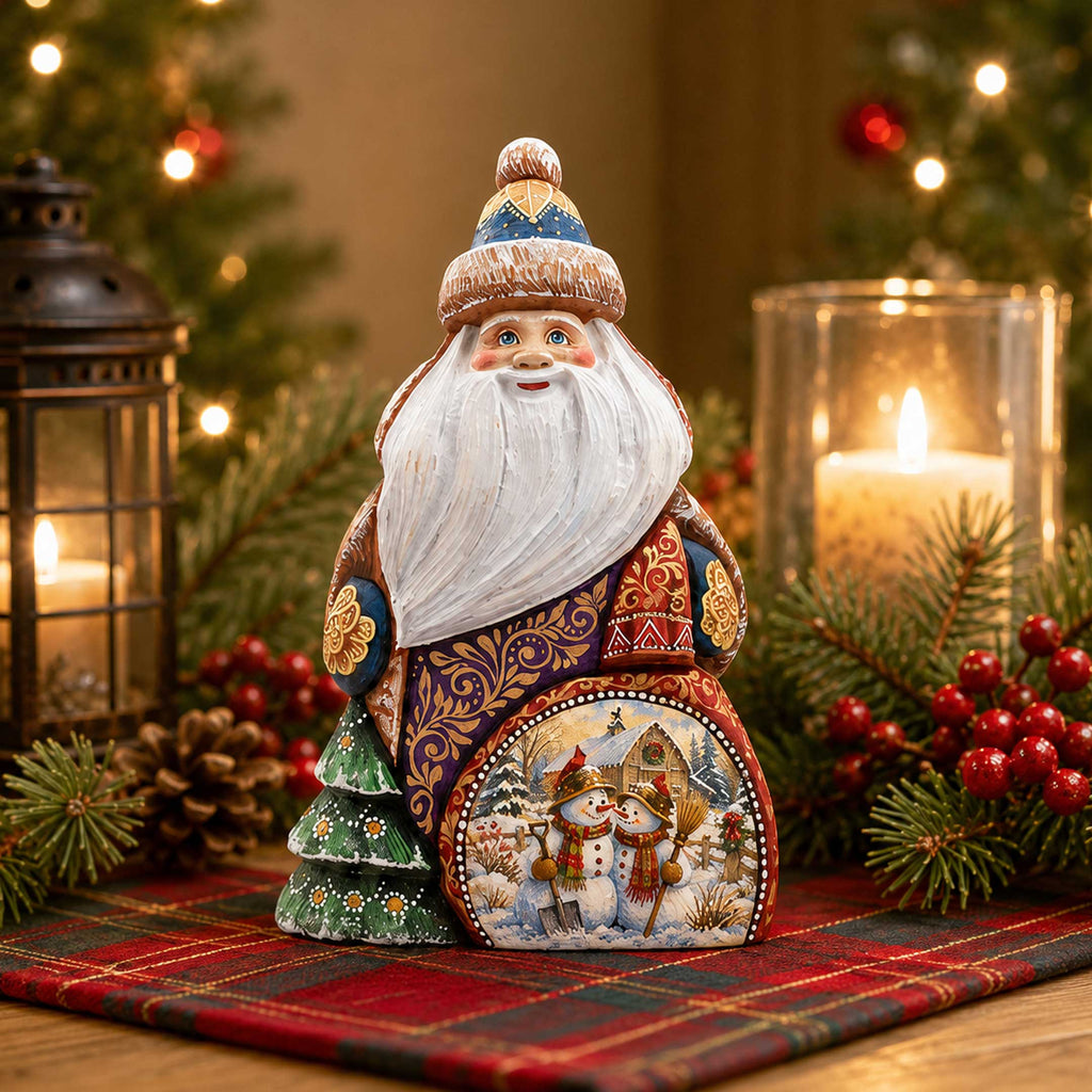 Snowman Christmas Santa Hand-Carved Wooden Figurine-  Hand-Painted WOODCARVED Masterpiece Figurine by G. DeBrekht - Christmas Decor - 8203027