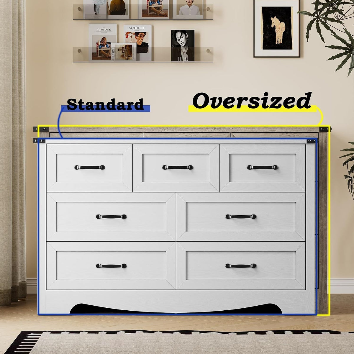 Seven Drawer Wooden Bedroom Storage Dresser Organizer With Metal Handles