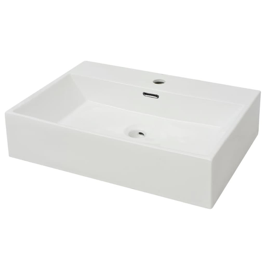 NNEVL Basin with Faucet Hole Ceramic White 60.5x42.5x14.5 cm