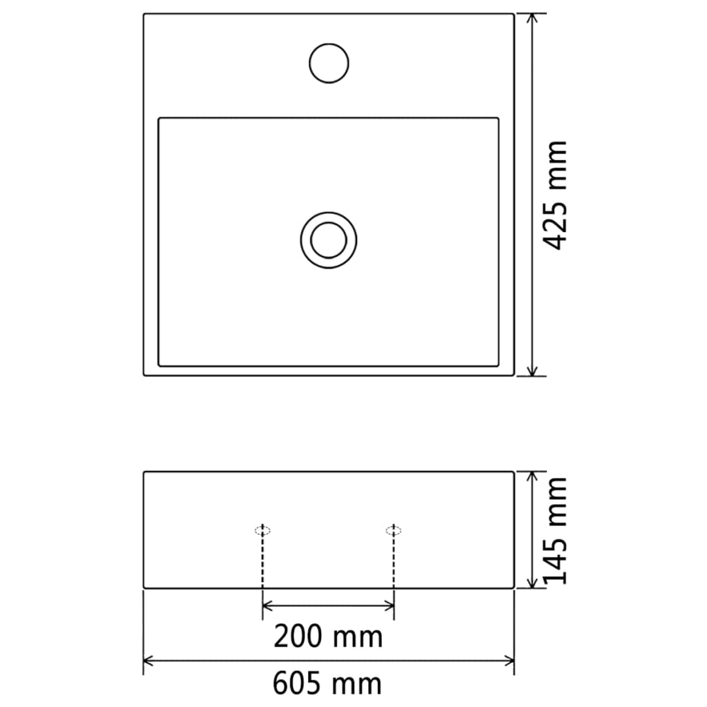 NNEVL Basin with Faucet Hole Ceramic White 60.5x42.5x14.5 cm