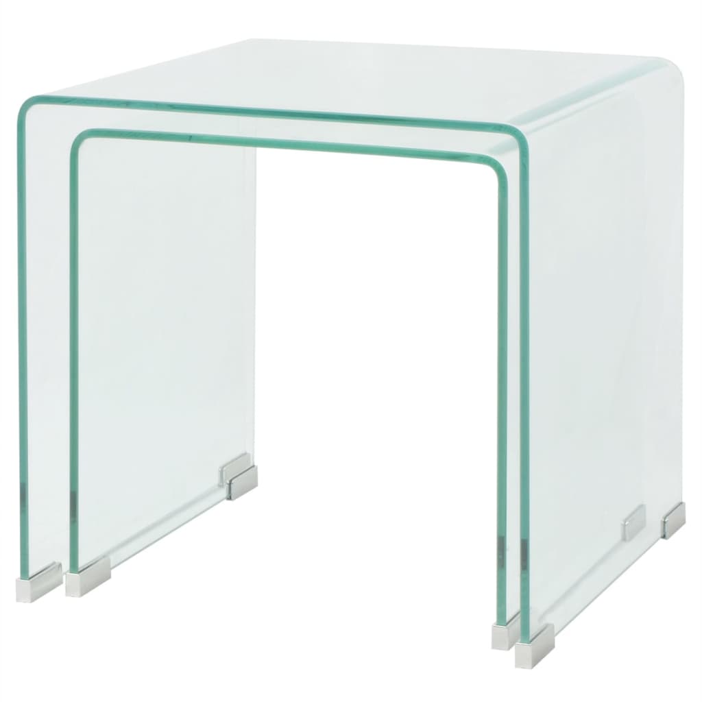 NNEVL Two Piece Nesting Table Set Tempered Glass Clear