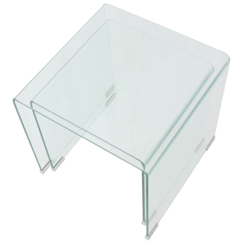NNEVL Two Piece Nesting Table Set Tempered Glass Clear