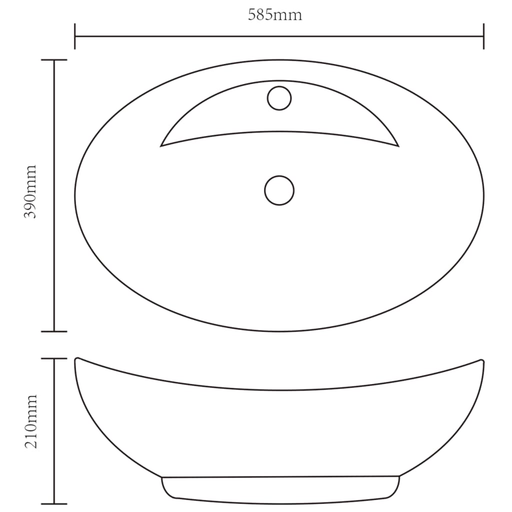 NNEVL Luxury Ceramic Basin Oval with Overflow and Faucet Hole