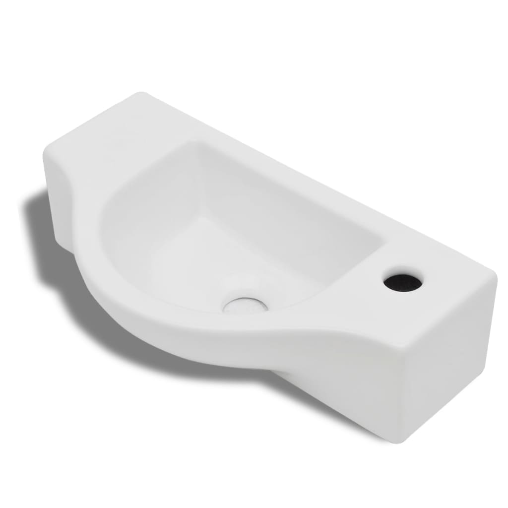 NNEVL Ceramic Bathroom Sink Basin with Faucet Hole White