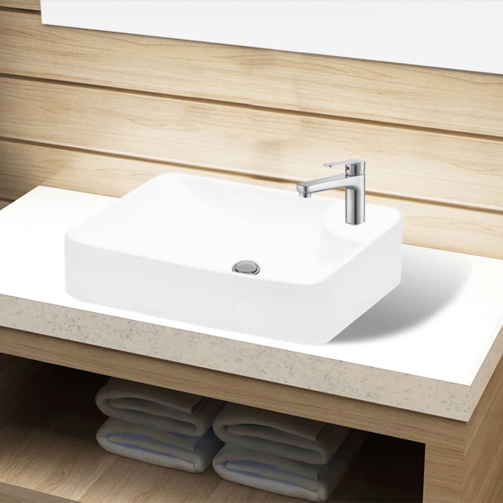 NNEVL Ceramic Bathroom Sink Basin with Faucet Hole White