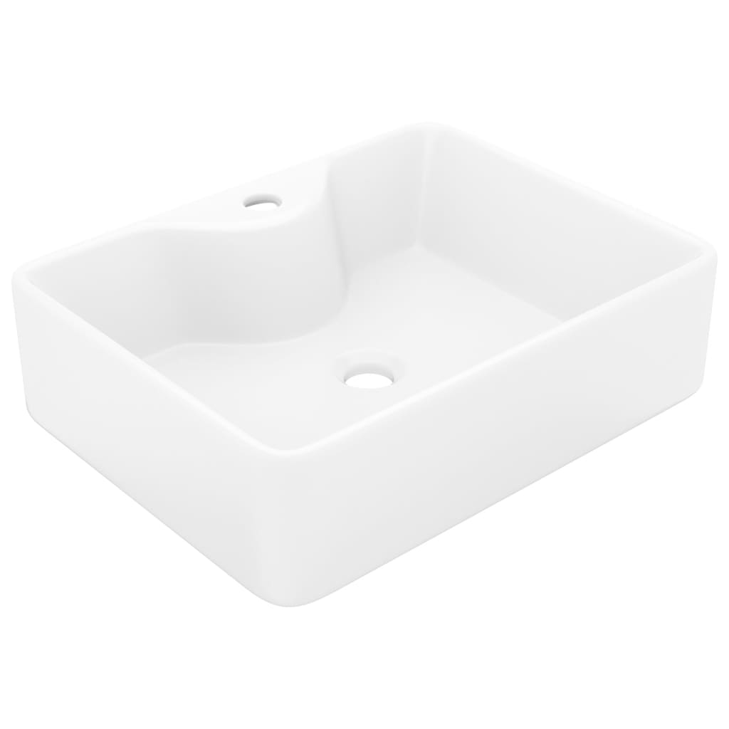 NNEVL Ceramic Bathroom Sink Basin with Faucet Hole White Square